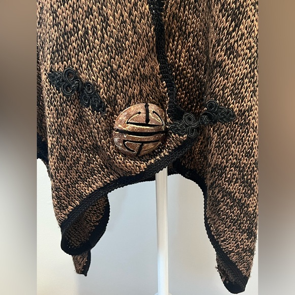 Soft Surroundings Shawl One Size Mei Ling Knit Sweater Cape Poncho Brown Black - Picture 3 of 12